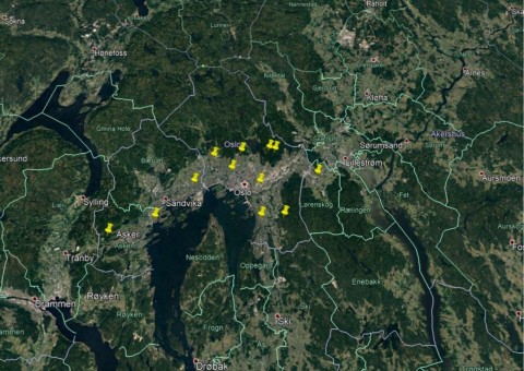 Stawy, z których pobrano próbki w rejonie Oslo